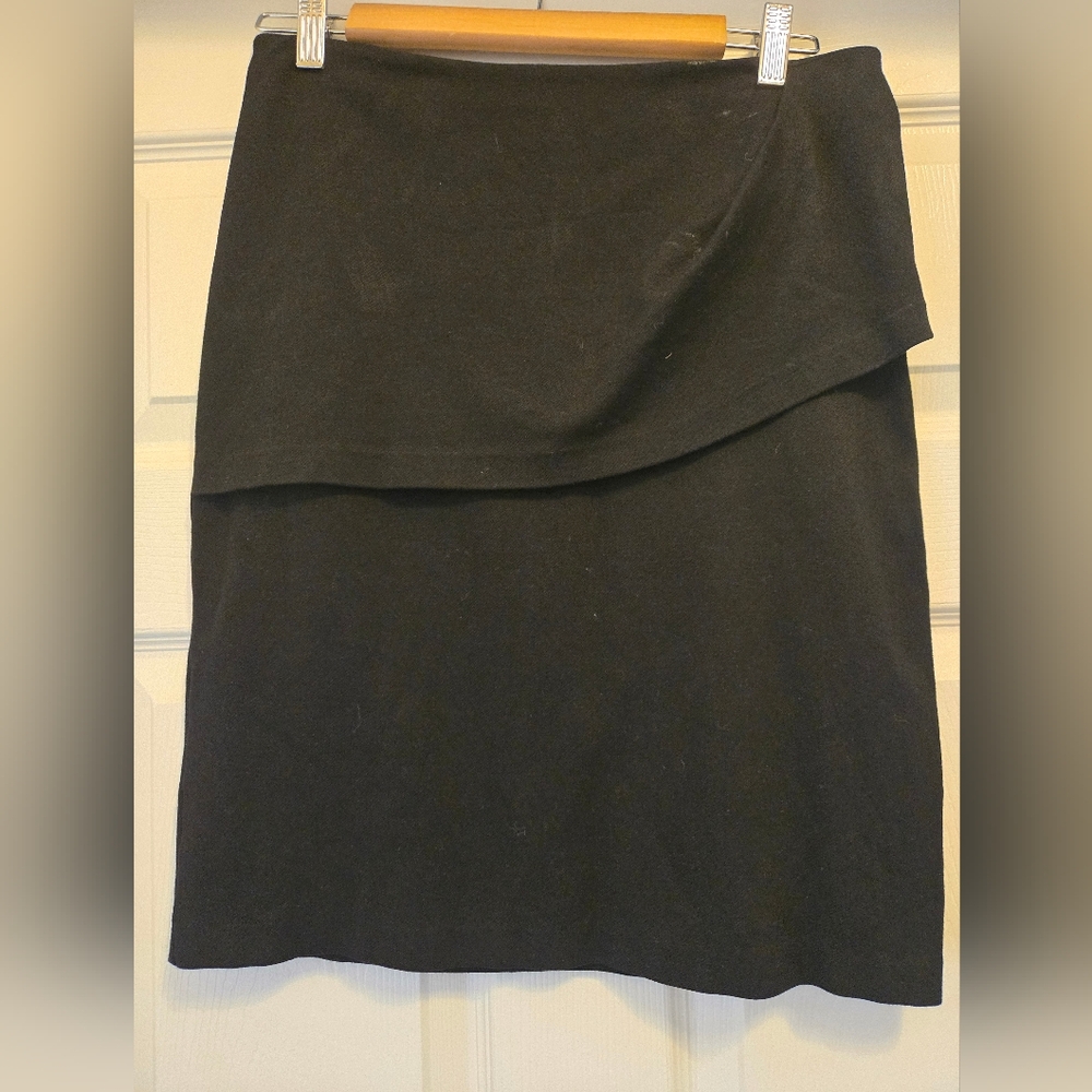 CAbi Black Knee-Length Asymmetrical Wrap Skirt